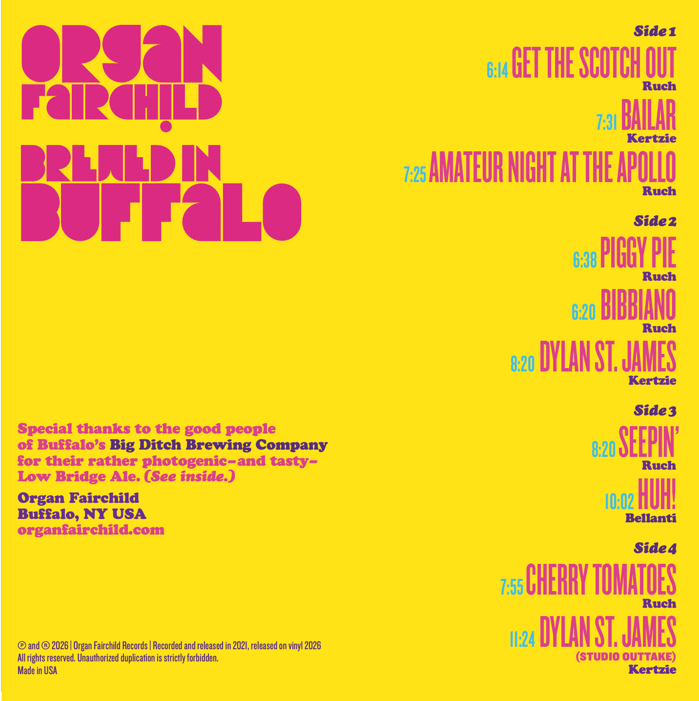 Brewed in Buffalo Double LP on 180-Gram Vinyl - Organ Fairchild