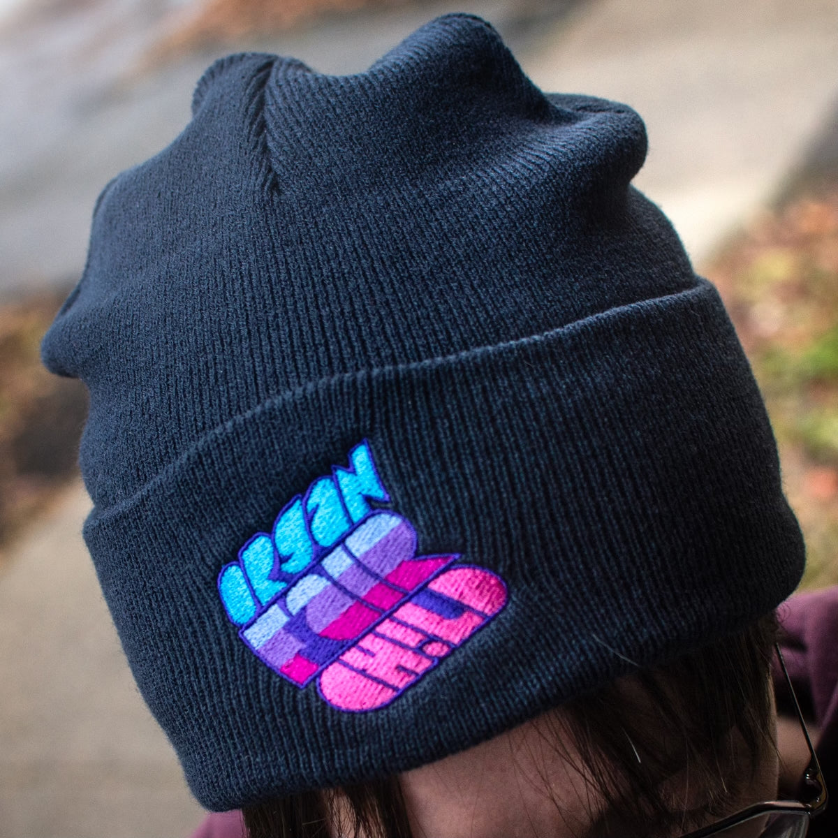 (NEW!) Knit Beanie: Embroidered Skewed Logo on Navy Hat