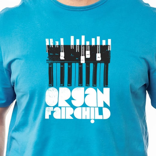 (NEW!) Unisex T-Shirt: Organ Drawbars/Keys on Blue